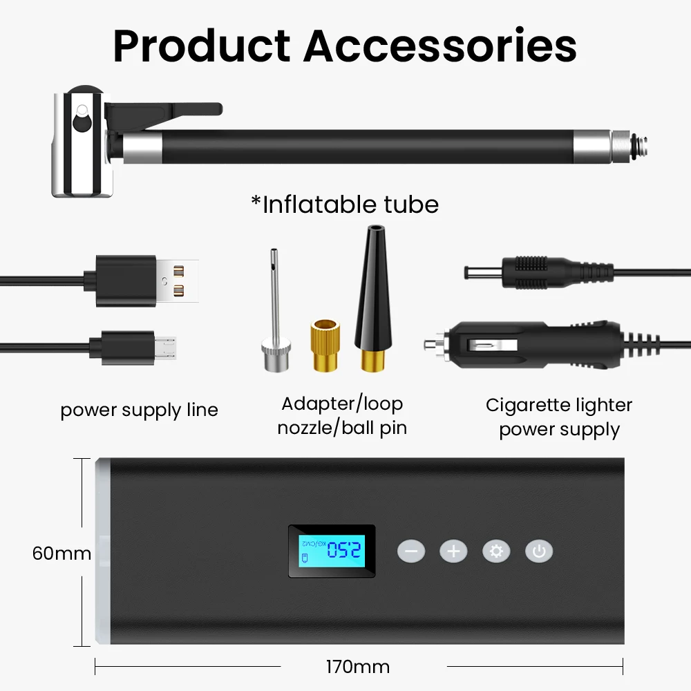 Car Air Compressor Inflator Pump With LED Lamp For Car Motorcycle Bicycle Tire Inflatable Wireless Electric Air Pump
Car Air Compressor Inflator Pump With LED Lamp For Car Motorcycle Bicycle Tire Inflatable Wireless Electric Air Pump