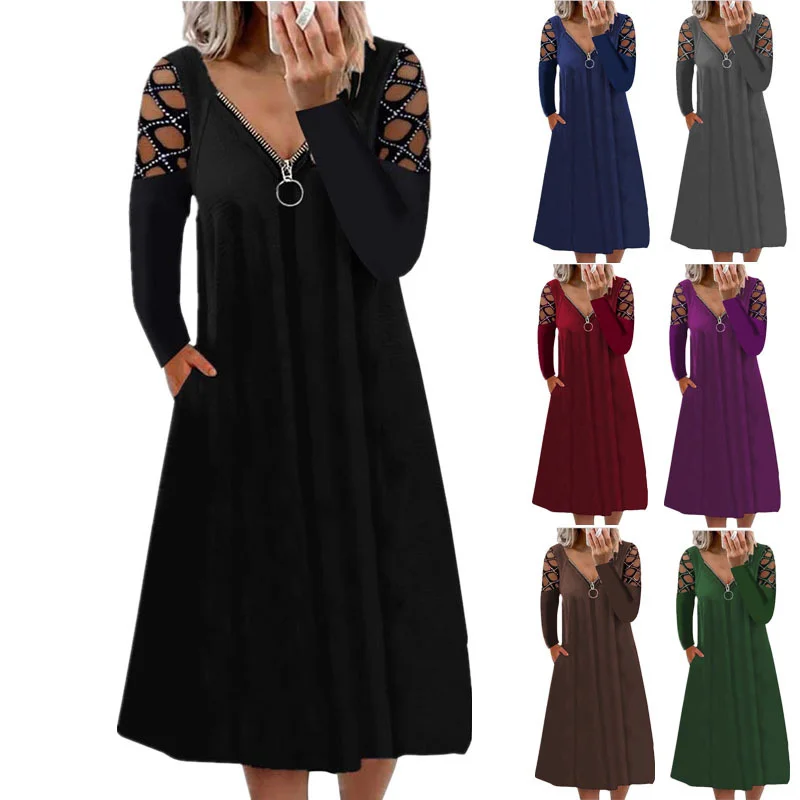 Hollow Out Midi Dresses Women Clothes Spring Autumn V-Neck Full Sleeve Dress Fashion Zipper Party Dresses Vestido Fiesta Mujer
Hollow Out Midi Dresses Women Clothes Spring Autumn V-Neck Full Sleeve Dress Fashion Zipper Party Dresses Vestido Fiesta Mujer