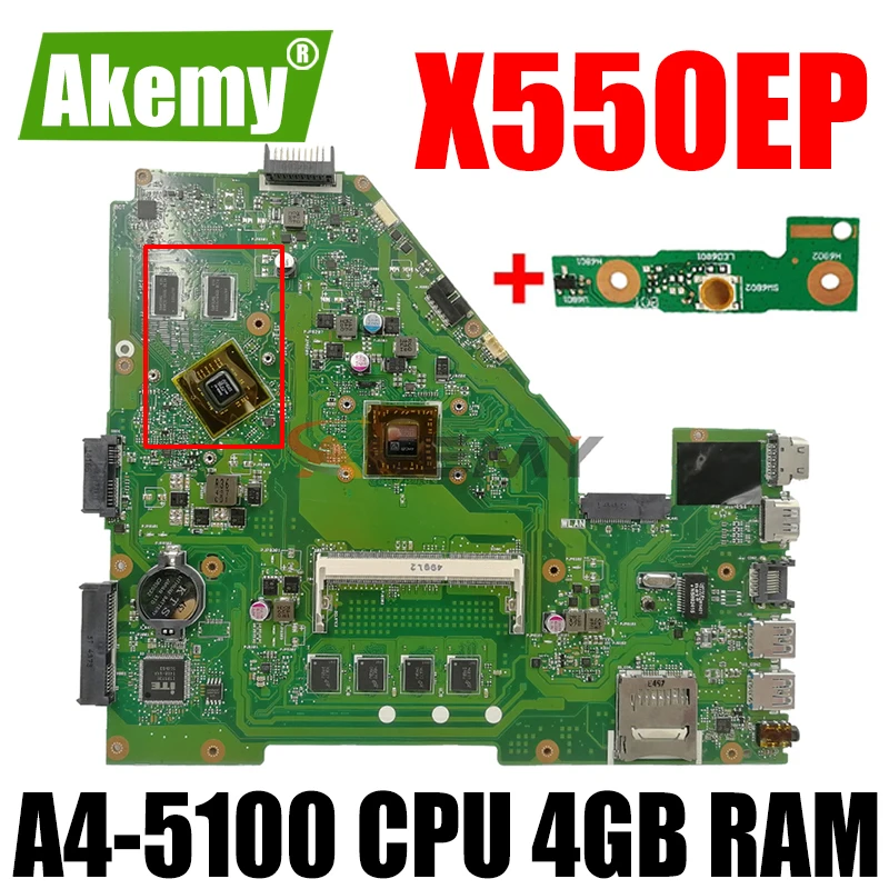 AKEMY X550EP материнская плата для ноутбука For Asus X550E D552E X552E оригинальная A4-5100 CPU 4 Гб RAM |