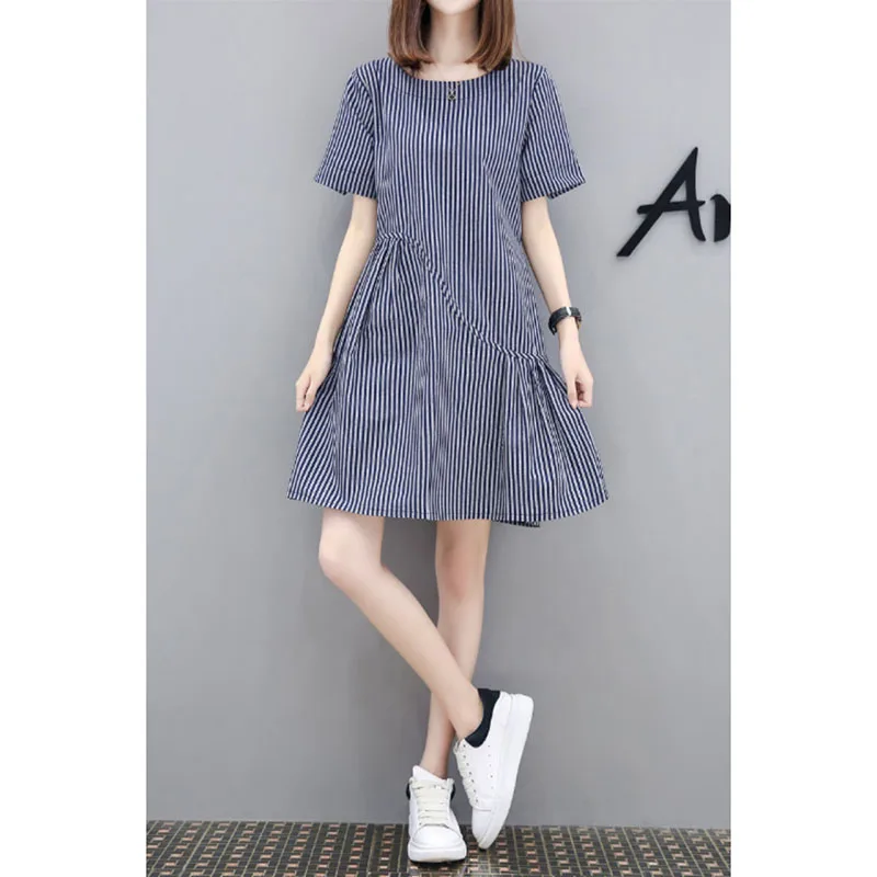 Women's dress summer new mid-length section to be loose thin Korean version striped A-line round neck knee vestidos D245
Women's dress summer new mid-length section to be loose thin Korean version striped A-line round neck knee vestidos D245