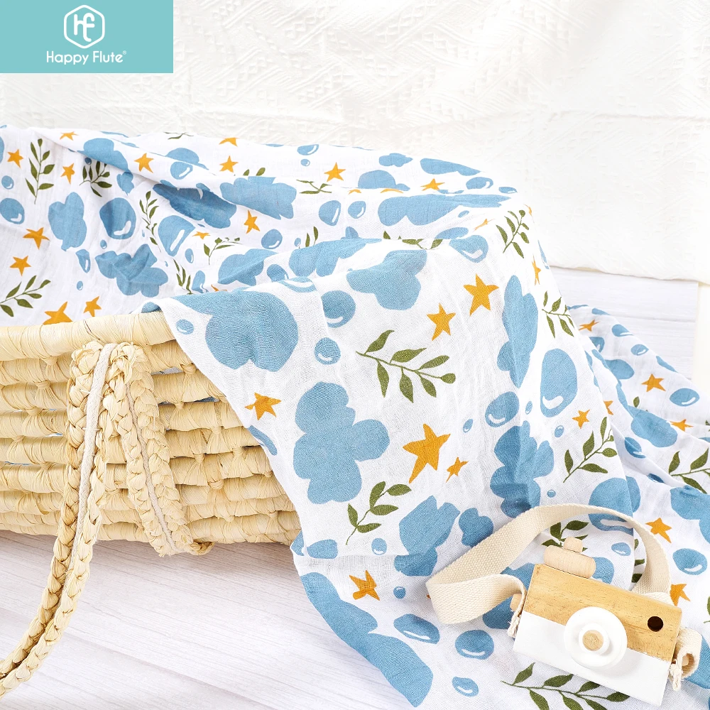 Муслиновое одеяло Happy Flute 100% хлопок мягкое детское для новорожденных|Одеяла и