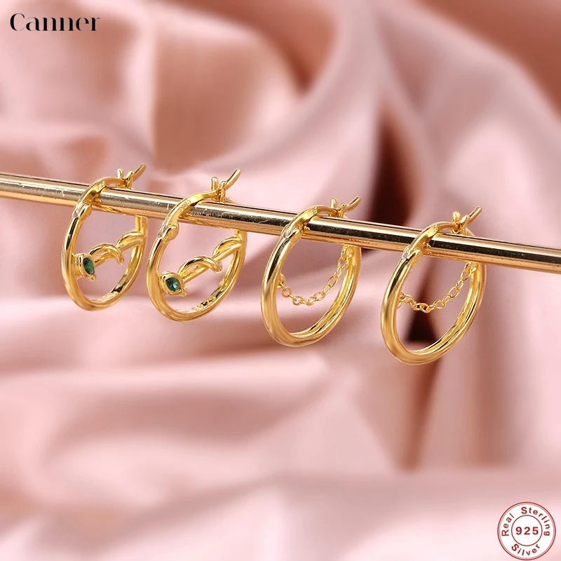 

CANNER 925 Sterling Silver Snake Zircon Big Circle Hoop Earrings Chain Piercing Pendiente Huggies Hoops Bride Gifts Fine Jewelry