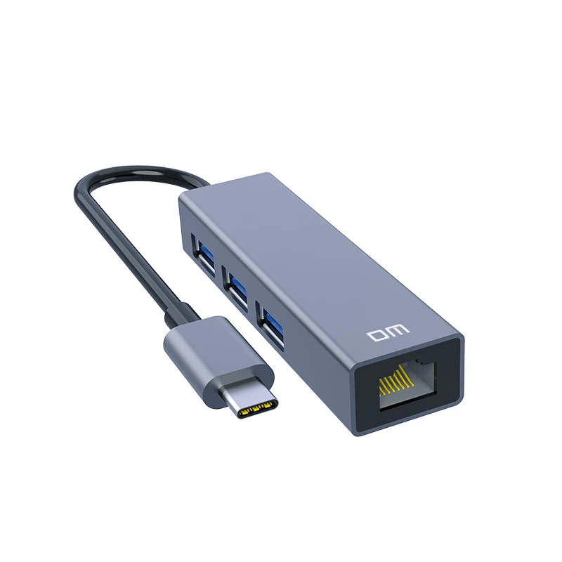 USB C адаптер для Ethernet DM CHB002 с Type 2 0 концентратор 3 портами RJ45 сетевая карта Macbook
