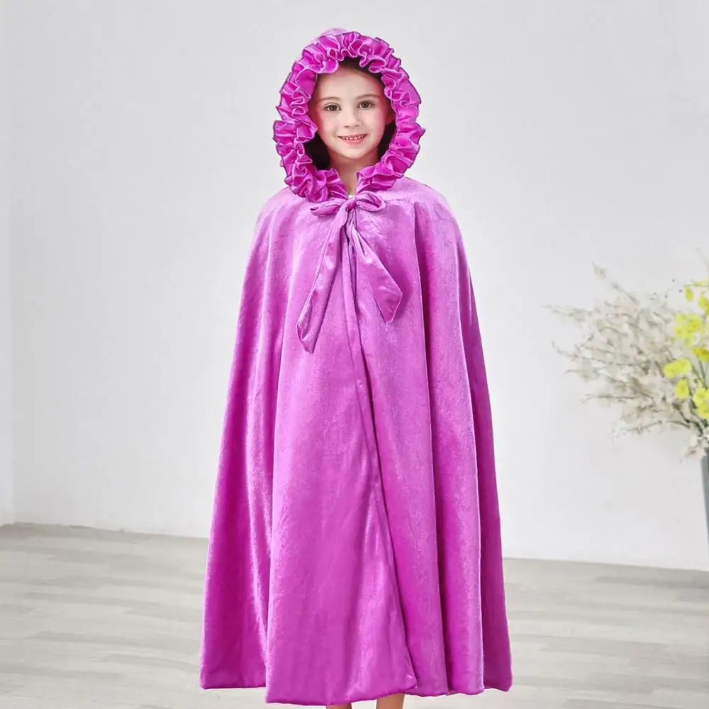 Children Girls Cosplay Velvet Hooded Princess Cloak Floor Length Winter Autumn Fancy Fairy Cape princess Dress Up | Детская одежда и