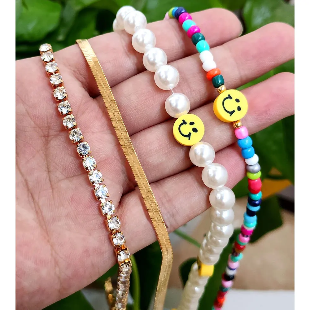 Handmade Pearl Beaded Necklace For Women Rainbow Color Acrylic Rice Bead Strand Smiley Layered Necklaces Party Jewelry Wholesale
Handmade Pearl Beaded Necklace For Women Rainbow Color Acrylic Rice Bead Strand Smiley Layered Necklaces Party Jewelry Wholesale
