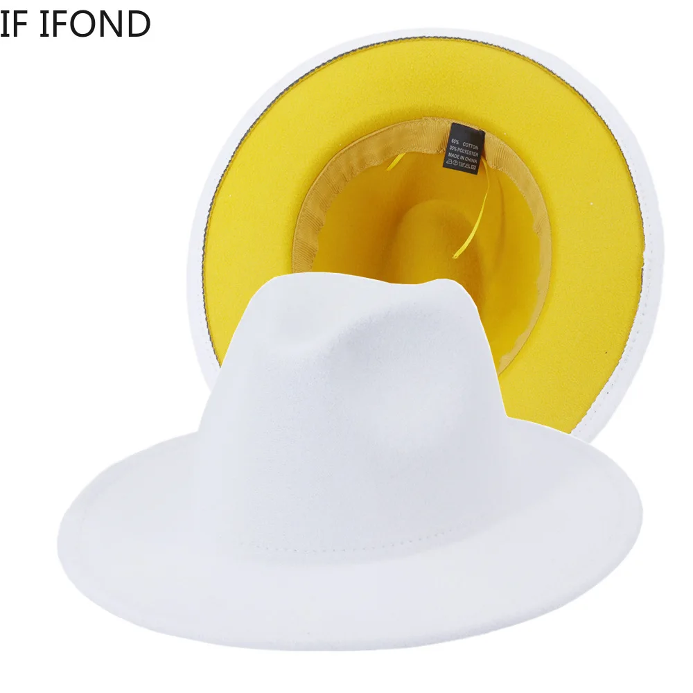 New White Yellow Patchwork Wool Felt Jazz Fedora Hats Men Women Wide Brim Panama Party Trilby Cap Wedding Hat
New White Yellow Patchwork Wool Felt Jazz Fedora Hats Men Women Wide Brim Panama Party Trilby Cap Wedding Hat