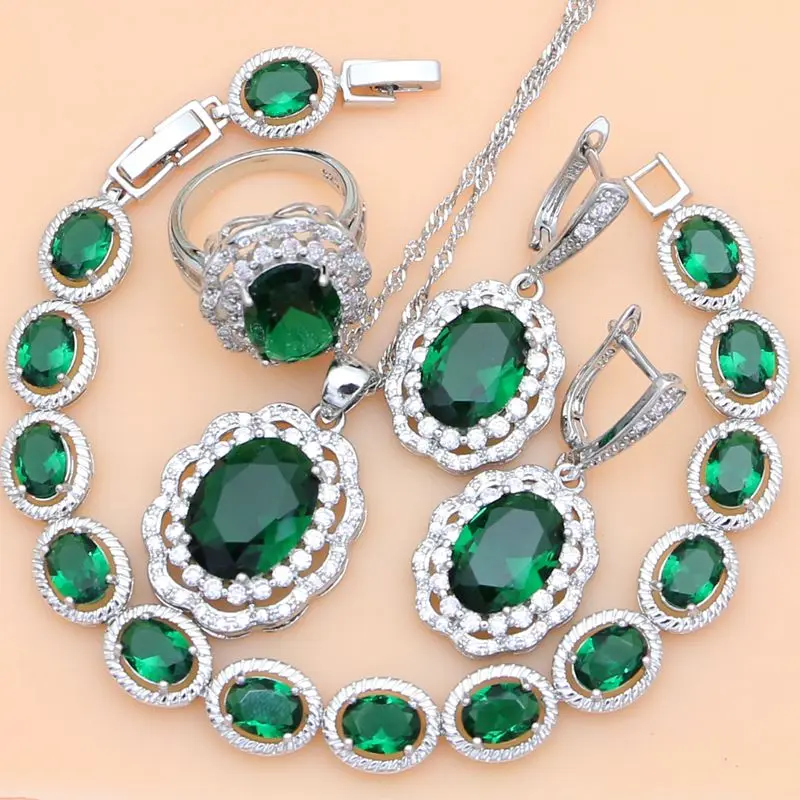 Wedding Bride Jewelry Necklace Set Ring 925 Sterling Silver Green Cubic Zirconia Bracelet Women Earings Fashion Jewelry 2019
Wedding Bride Jewelry Necklace Set Ring 925 Sterling Silver Green Cubic Zirconia Bracelet Women Earings Fashion Jewelry 2019