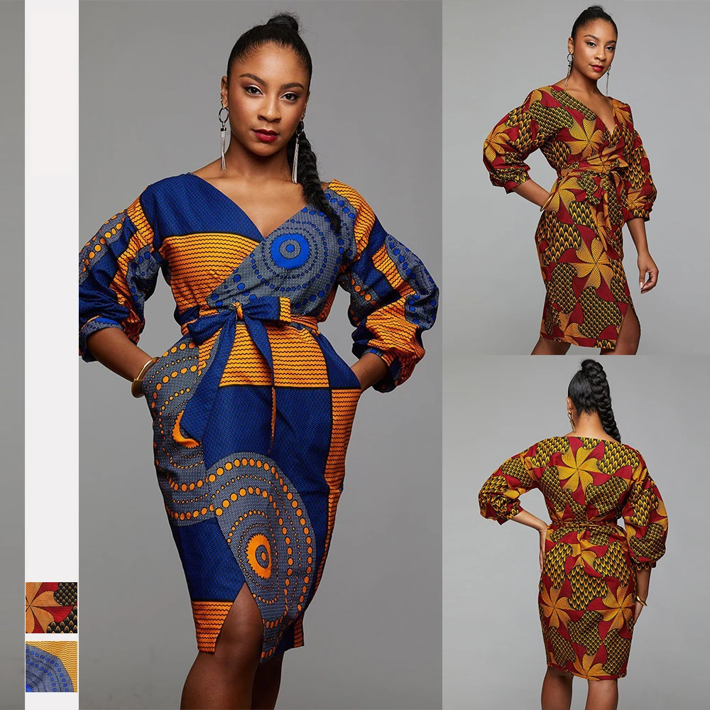 African style dashiki wear Blockbuster Ethnic Style Fashion V-neck Lantern Sleeve Tied Waist Slim Open dress for women JQ-10036
African style dashiki wear Blockbuster Ethnic Style Fashion V-neck Lantern Sleeve Tied Waist Slim Open dress for women JQ-10036