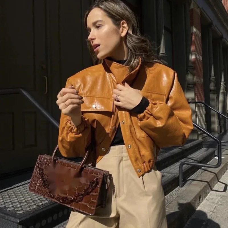 Женская Стеганая куртка GAGA NXZO из искусственной кожи с карманами 
Женская Стеганая куртка GAGA NXZO из искусственной кожи с карманами