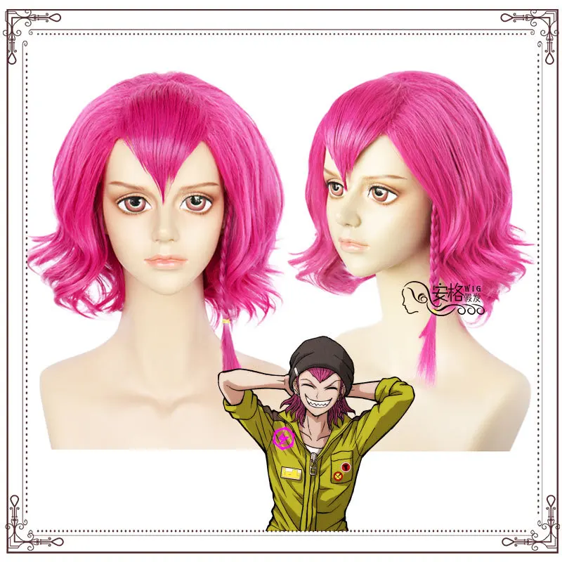 Аниме Danganronpa V3 Kazuichi Souda косплей парик стиль короткий Шокирующий Розовый + Кепка -