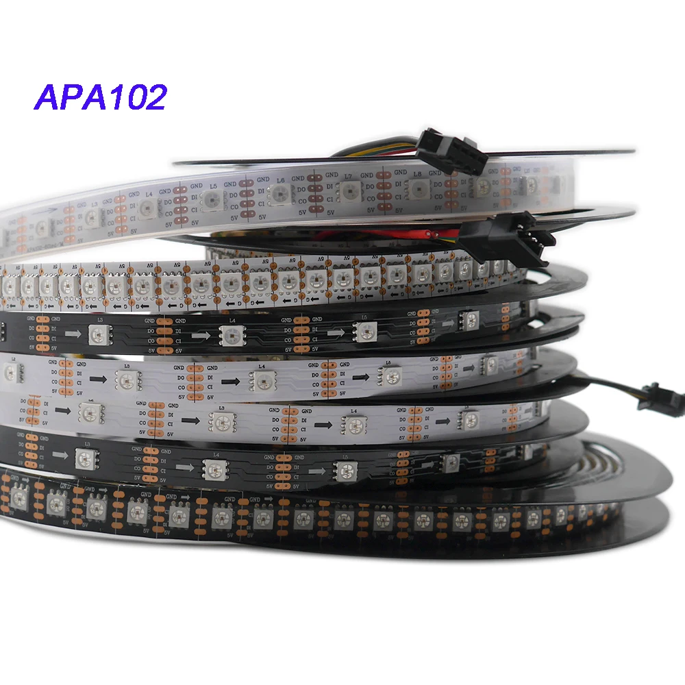 

1m/3m/5m APA102 pixel Smart led strip;30/60/144 leds/pixels/m;DATA and CLOCK seperately;DC5V;IP30/IP65/IP67 Sk9822