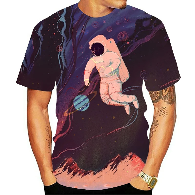 Мужская футболка с 3D принтом звездного астронавта летняя повседневная