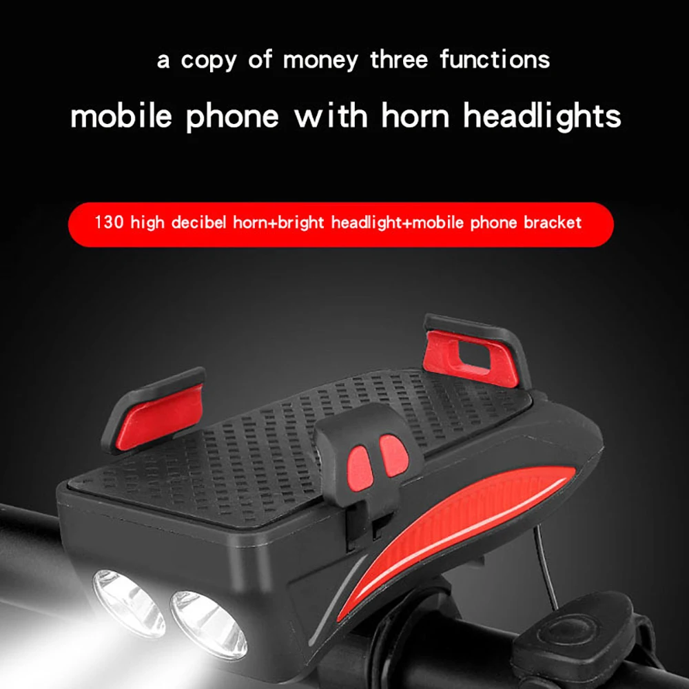 4 in 1 USB Rechargeable LED Bicycle Headlight Bike Horn Handlebar Phone Holder Outdoor MTB Road Bike Accessories
4 in 1 USB Rechargeable LED Bicycle Headlight Bike Horn Handlebar Phone Holder Outdoor MTB Road Bike Accessories