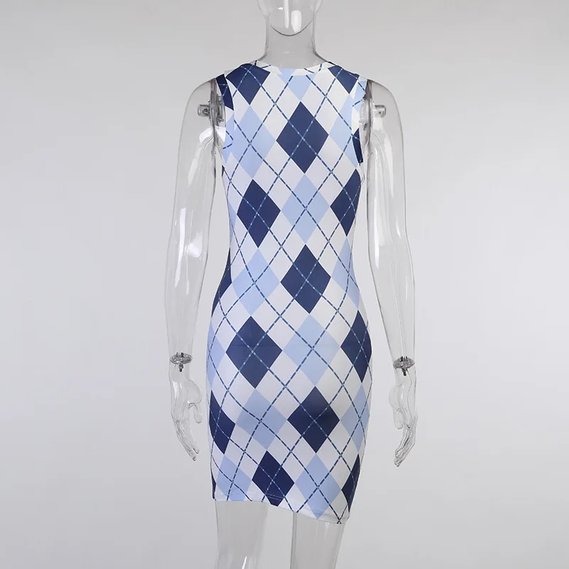 2021 Summer Girls Color Blocked Geometric Rhombus Printed Tank Mini Dress Women Preppy Young Style O-neck Street Bodycon Dress
2021 Summer Girls Color Blocked Geometric Rhombus Printed Tank Mini Dress Women Preppy Young Style O-neck Street Bodycon Dress