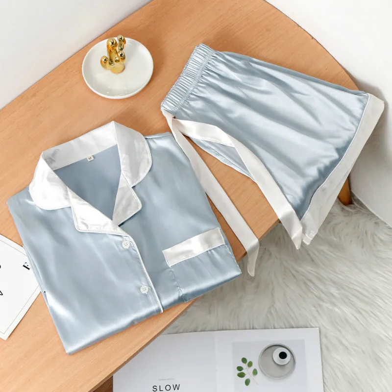 Silk Women's Pajamas Summer Sleepwear Pyjama Femme Satin Roomwear Sleep Tops + Pants Pijamas NightgownHome Clothes
Silk Women's Pajamas Summer Sleepwear Pyjama Femme Satin Roomwear Sleep Tops + Pants Pijamas NightgownHome Clothes