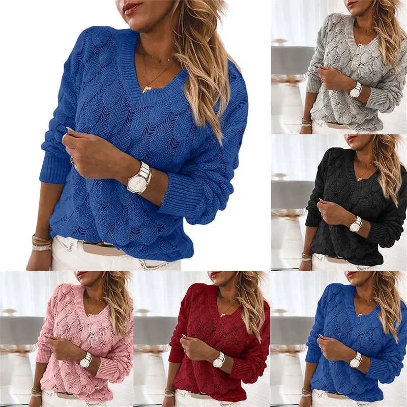 Fashion Trend Women Knitted Sweater Autumn Winter Hollow Out Feather Pattern Women Long Sleeve V-neck Pullover Casual Tops
Fashion Trend Women Knitted Sweater Autumn Winter Hollow Out Feather Pattern Women Long Sleeve V-neck Pullover Casual Tops