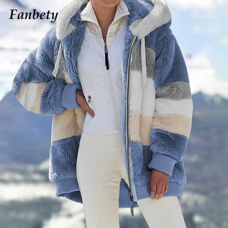 Winter Warm Hooded Women Fashion Coat New Color Contrast Patchwork Plush Furry Jacket Casual Zipper Long Sleeve Pocket Outerwear
Winter Warm Hooded Women Fashion Coat New Color Contrast Patchwork Plush Furry Jacket Casual Zipper Long Sleeve Pocket Outerwear