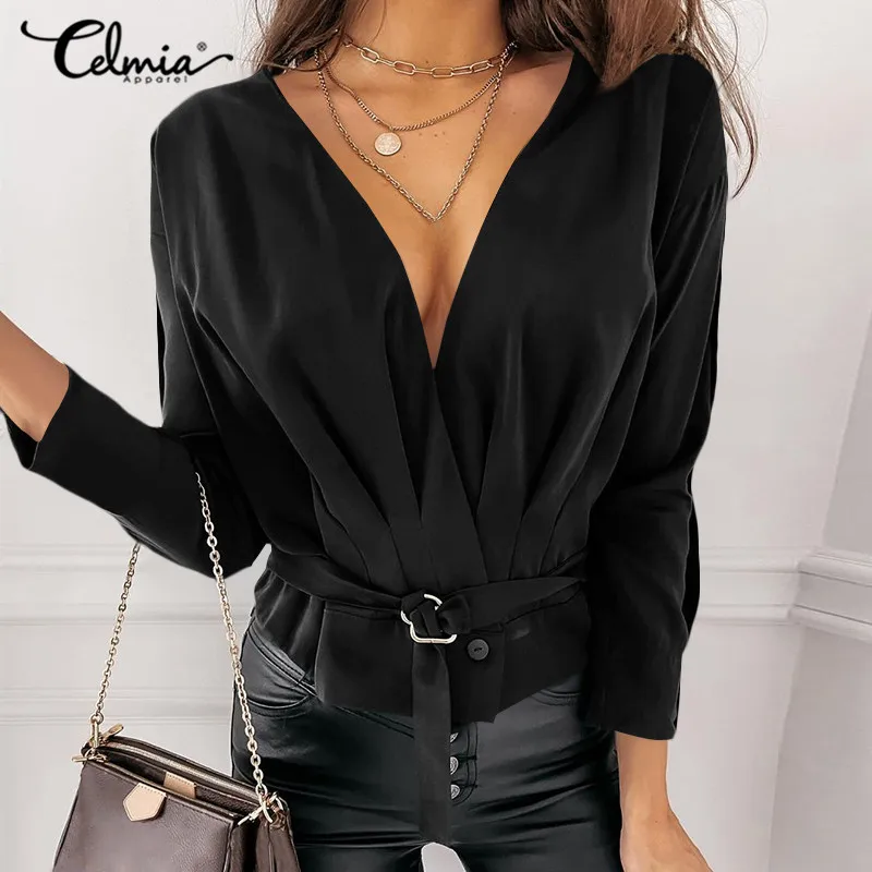 Celmia Office Work Women Blouses Femininas Deep V Neck Pleated Casual Belted Tops Solid 2022 Fashion Elegant Sexy Wrap Shirts
Celmia Office Work Women Blouses Femininas Deep V Neck Pleated Casual Belted Tops Solid 2022 Fashion Elegant Sexy Wrap Shirts