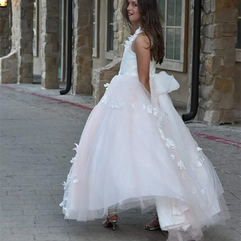 Flower Girl Dress with Lace Appliques Butterflies Crystals Keyhole Back For Wedding Custom Made Princess | Свадьбы и торжества
