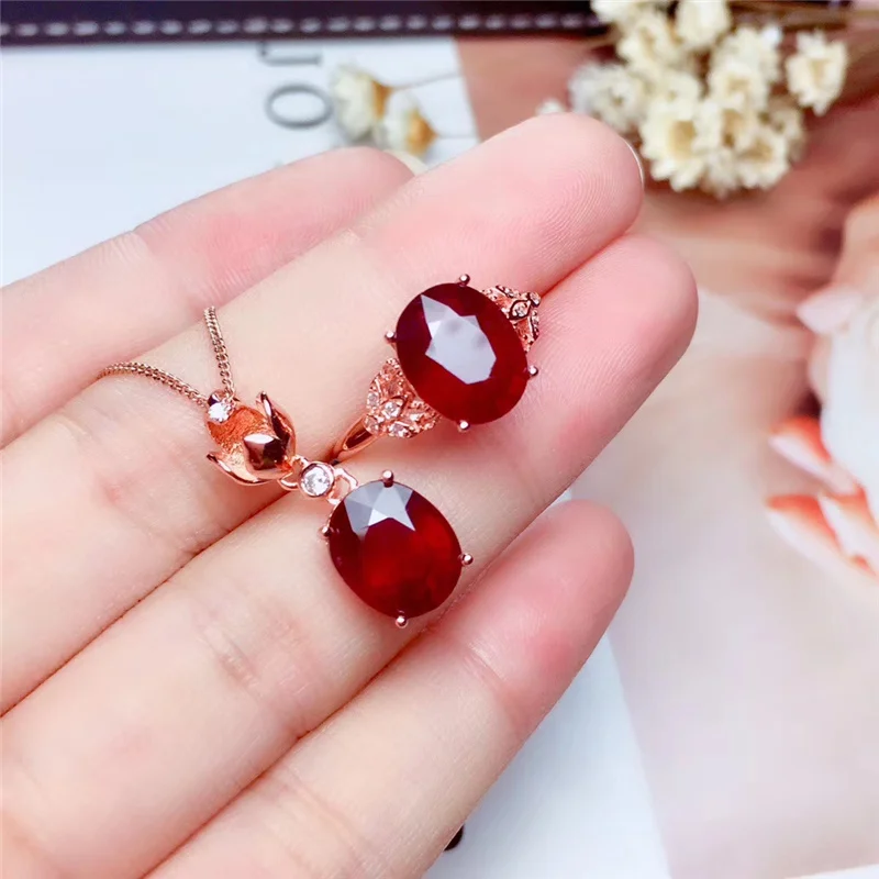 MDINA 5A Natural Ruby Jewelry sets for Women Ring Necklace 8x10mm 3.15ct X2 genuine Red gemstones 925 Sterling Silver
MDINA 5A Natural Ruby Jewelry sets for Women Ring Necklace 8x10mm 3.15ct X2 genuine Red gemstones 925 Sterling Silver