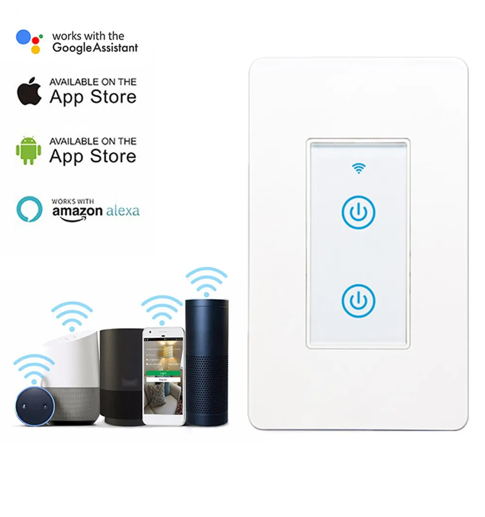 Wifi Wall Touch Smart Switch,220V US 1/2/3 Gang Smart Light Switch Support Alexa,Google Assistant and IFTTT, Needs Neutral Wire
Wifi Wall Touch Smart Switch,220V US 1/2/3 Gang Smart Light Switch Support Alexa,Google Assistant and IFTTT, Needs Neutral Wire