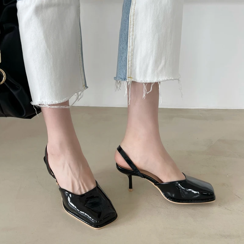 Square Tow Women Sandals Patent Leather Thin High Heels Back Strap Elastic Band Fashion Summer Dress Pumps High Quality Pumps
Square Tow Women Sandals Patent Leather Thin High Heels Back Strap Elastic Band Fashion Summer Dress Pumps High Quality Pumps