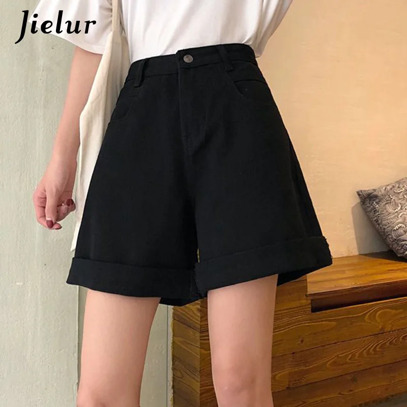 Шорты Jielur женские из денима модные прямые джинсовые штаны с оборками завышенной