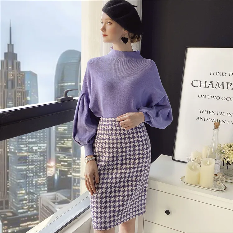Mock Neck Autumn Winter Loose Fit Sweaters Female Vintage Purple Knit Pullover Sweater Women Lantern Sleeve
Mock Neck Autumn Winter Loose Fit Sweaters Female Vintage Purple Knit Pullover Sweater Women Lantern Sleeve