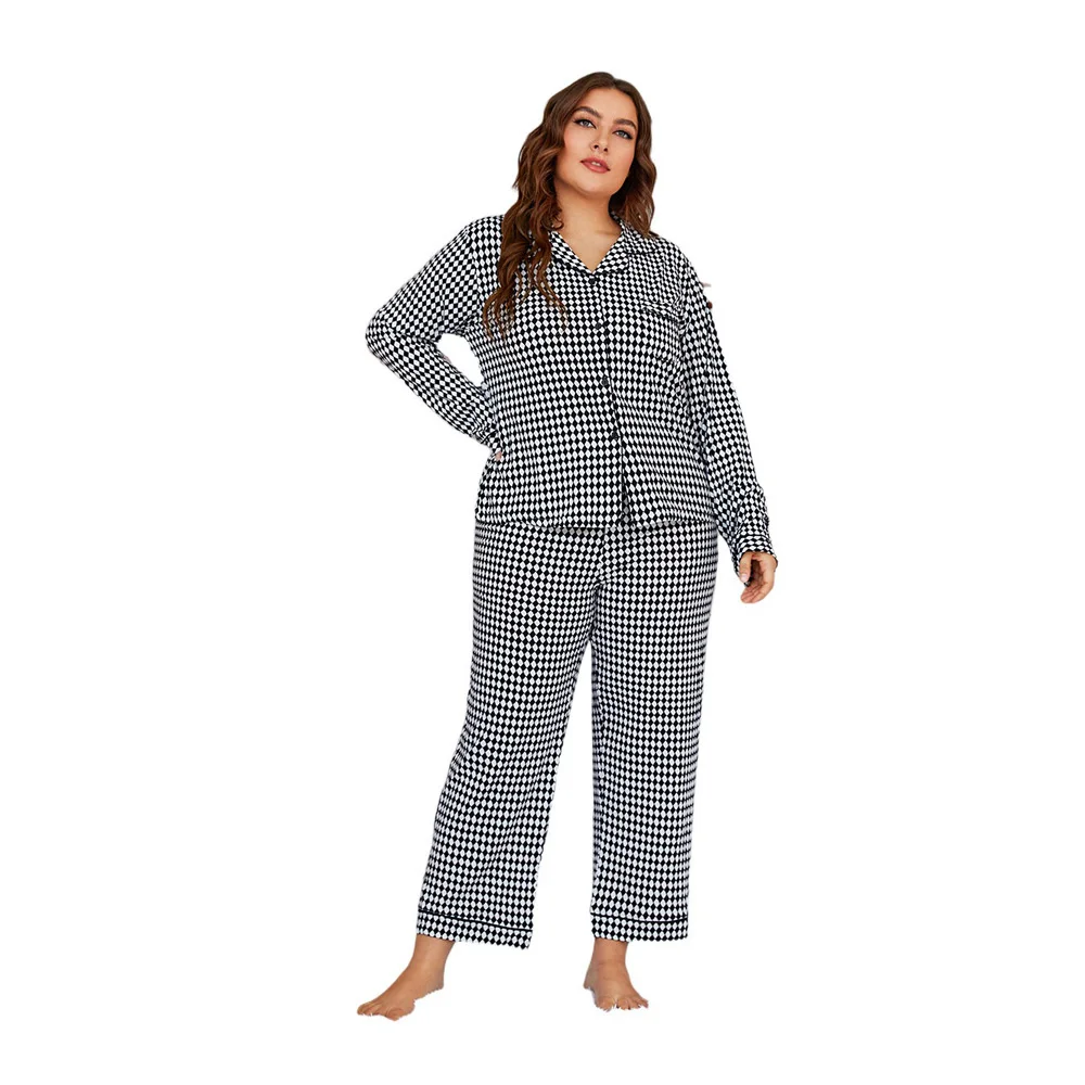 New Large Summer Pajamas Women's Black And White Plaid Housewear Women's Fat Mm Long Sleeve Pants Suit Summer light dresses
New Large Summer Pajamas Women's Black And White Plaid Housewear Women's Fat Mm Long Sleeve Pants Suit Summer light dresses