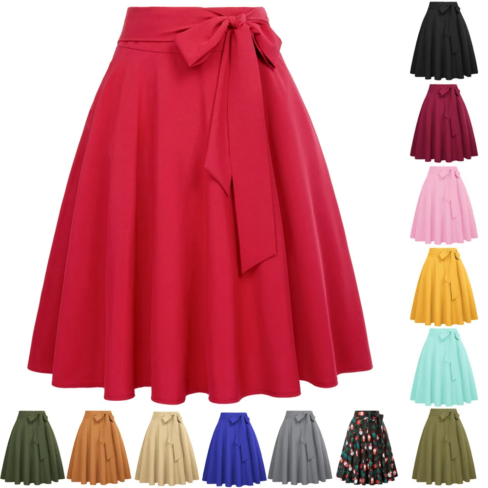 Women Skirts Summer Solid Color High Waist Self-Tie Bow-Knot Embellished A-Line Skirts Retro Casual Knee Length New
Women Skirts Summer Solid Color High Waist Self-Tie Bow-Knot Embellished A-Line Skirts Retro Casual Knee Length New