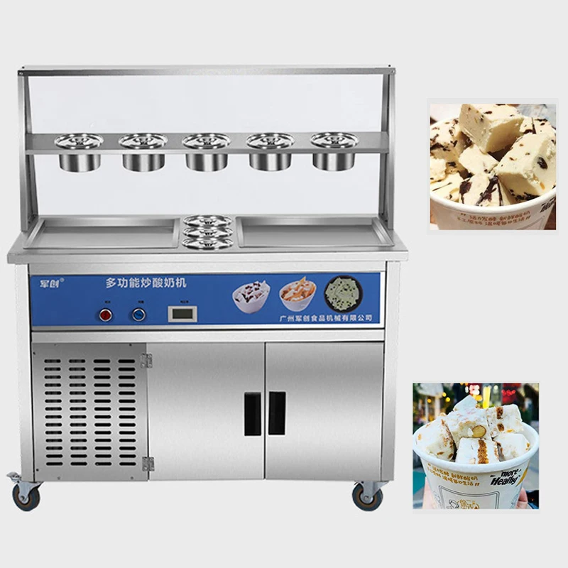 

Бесплатная доставка, сковорода для жареного мороженого, коммерческая машина для рулона мороженого с 2 кастрюлями с 8 салатными чашами SYILIU