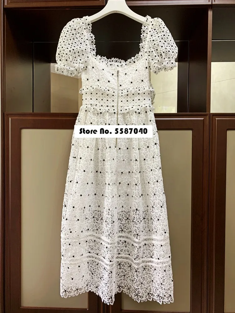 Women Dress Puff Sleeve Lace Polka Dot Princess Style Slim Women's Hollow Out Midi Dress
Women Dress Puff Sleeve Lace Polka Dot Princess Style Slim Women's Hollow Out Midi Dress