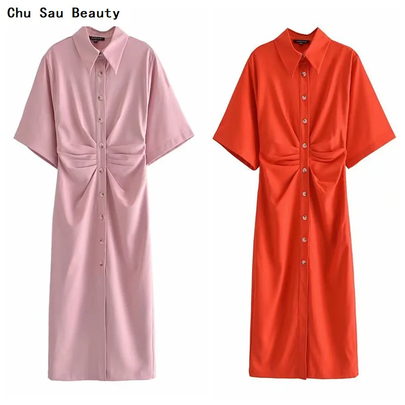 Chu Sau Beauty 2021 Summer Women's New Fashion Button Folded Midi Shirt Dress Retro Short Sleeve Side Zipper Ladies Dress
Chu Sau Beauty 2021 Summer Women's New Fashion Button Folded Midi Shirt Dress Retro Short Sleeve Side Zipper Ladies Dress