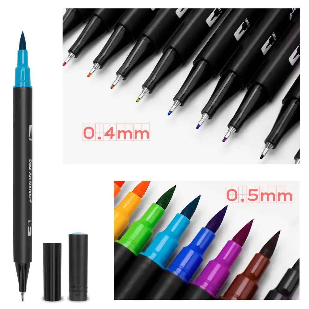 Маркеры для рисования Fineliner ручки 100 цветов двусторонний фломастер акварелью