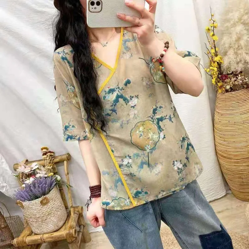 2020 Summer Chinese Traditional Women Clothing Hanfu Top Tang Suit Chinese Blouse Chinese Ancient V Neck Linen Shirts
2020 Summer Chinese Traditional Women Clothing Hanfu Top Tang Suit Chinese Blouse Chinese Ancient V Neck Linen Shirts