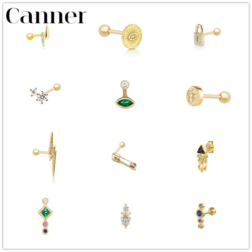 

Canner 1pcs Pendientes Plata 925 Earrings For Women Stud Earings Geometric CZ Earings Helix Cartilage Piercing Fine Jewelry W5
