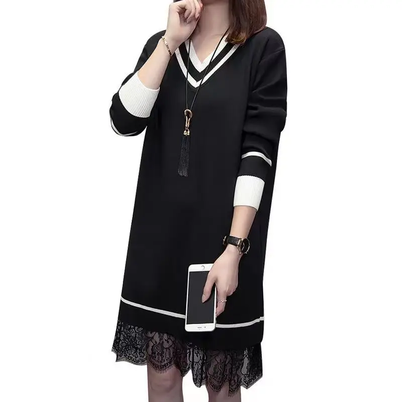 Women's jumper Autumn Winter Dress Women Elegant Knitted Dresses Women's Lace Splice Hem Plus Size Long Sleeve Sweater DressX646
Women's jumper Autumn Winter Dress Women Elegant Knitted Dresses Women's Lace Splice Hem Plus Size Long Sleeve Sweater DressX646