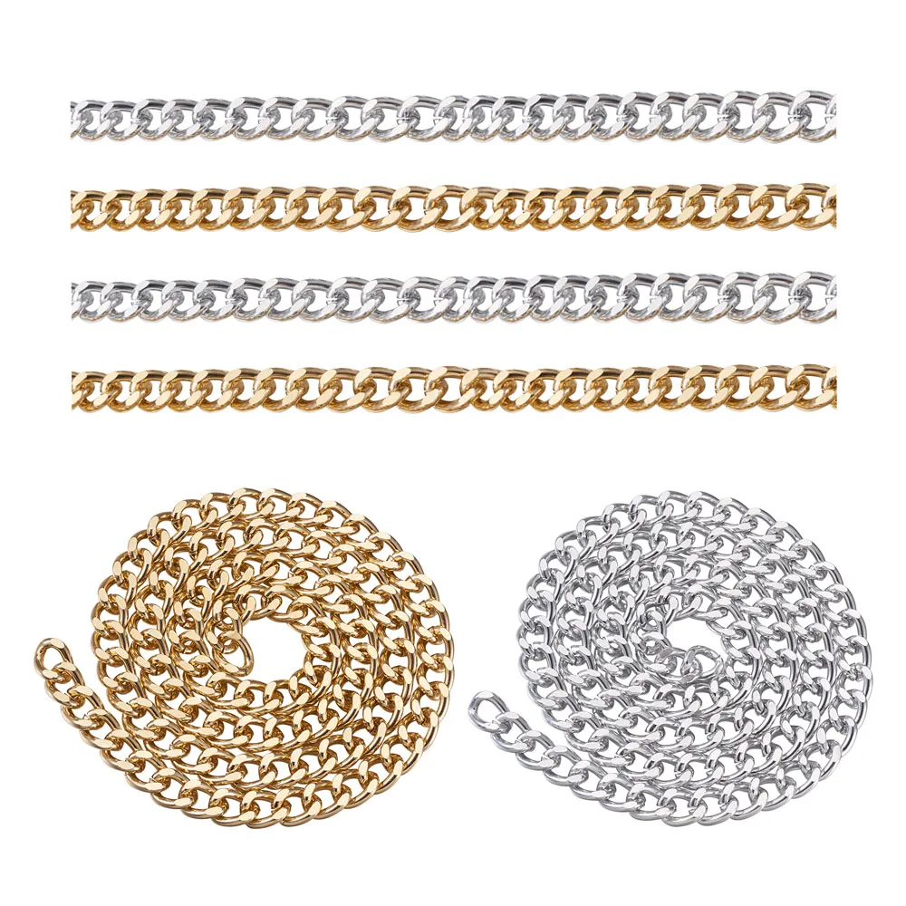 Aluminium Curb Chains, Unwelded, Golden & Silver, Link: 16.5x13x3.5mm; 1m/pc, 2pcs/set
Aluminium Curb Chains, Unwelded, Golden & Silver, Link: 16.5x13x3.5mm; 1m/pc, 2pcs/set