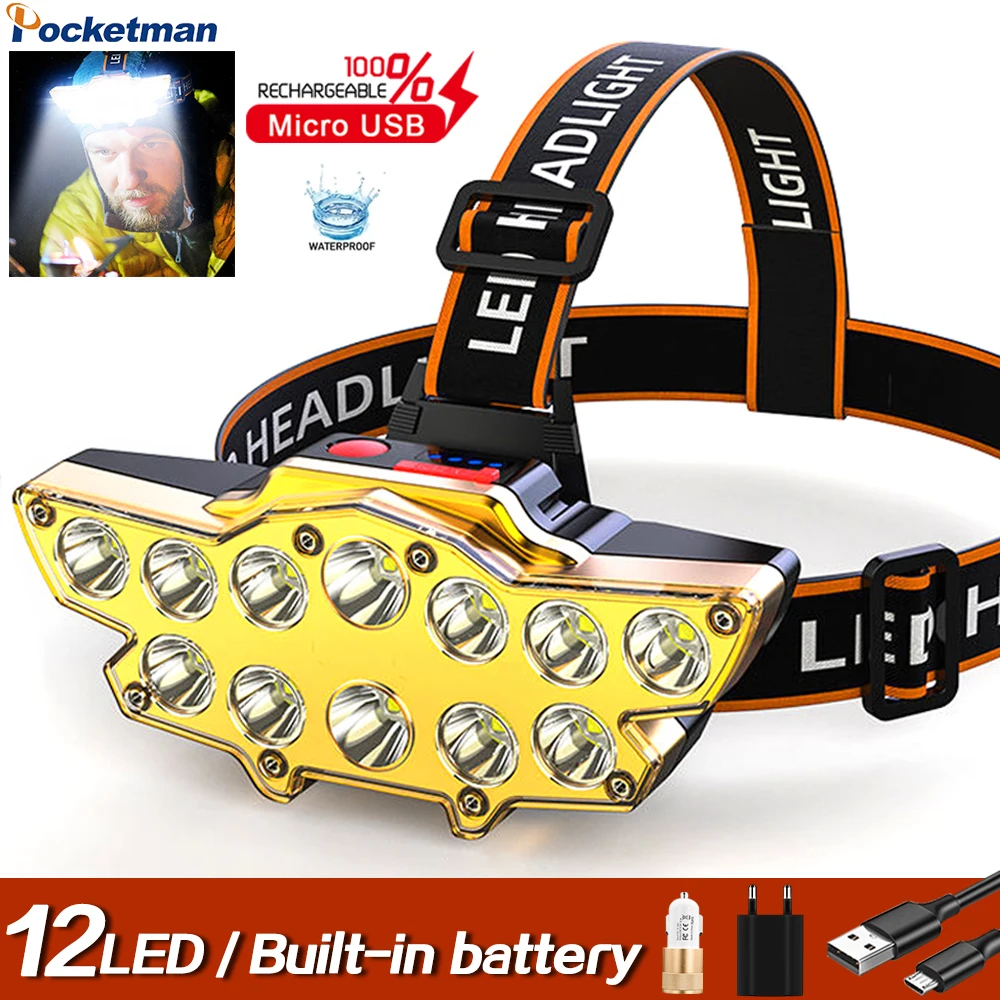High Lumen Powerful Headlamp 12 LED Headlight USB Rechargeable Head Lamp Waterproof Head Torch Lantern with battery,USB cable
High Lumen Powerful Headlamp 12 LED Headlight USB Rechargeable Head Lamp Waterproof Head Torch Lantern with battery,USB cable