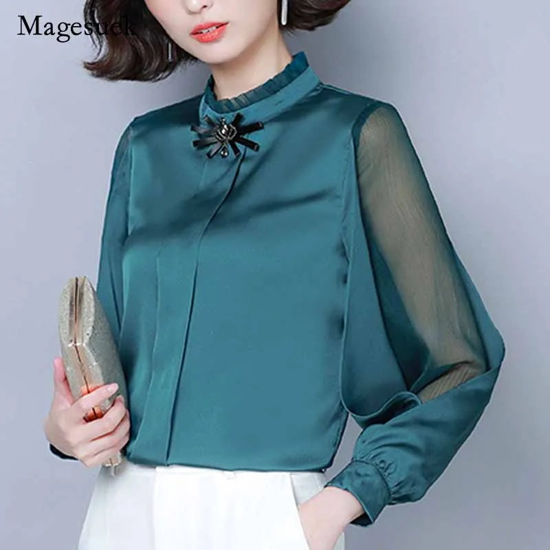 Elegant Women 2020 Autumn New Long Sleeve Cuff Mesh Stitching Stand-up Collar Chiffon Shirt Ladies All-match Solid Blouse 12054
Elegant Women 2020 Autumn New Long Sleeve Cuff Mesh Stitching Stand-up Collar Chiffon Shirt Ladies All-match Solid Blouse 12054