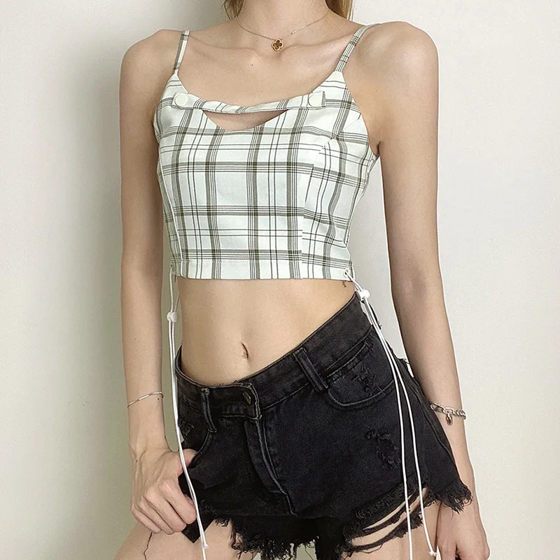 Sexy Women Tank Tops Splicing Slim Plaid Fashion Bandage Umbilical Sling Short Strap Vest Commute Street Summer Casual 2021 New
Sexy Women Tank Tops Splicing Slim Plaid Fashion Bandage Umbilical Sling Short Strap Vest Commute Street Summer Casual 2021 New