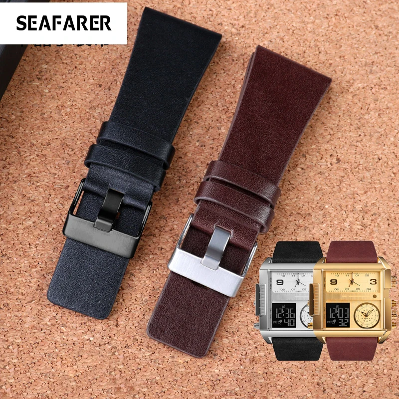 

For Diesel Watchbands Men's Wrist Large Size Watch Bands P-Olice 26MM 28MM 30MM 32MM Black Brown Genuine Calf Hide Leather Strap