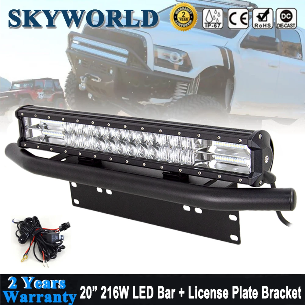 20inch 216W LED Light Bar Combo Beam Offroad 12V 24V Work Lamp + 23" Bull Bar Front License Plate Mount Bracket For UAZ 4x4 SUV
20inch 216W LED Light Bar Combo Beam Offroad 12V 24V Work Lamp + 23" Bull Bar Front License Plate Mount Bracket For UAZ 4x4 SUV