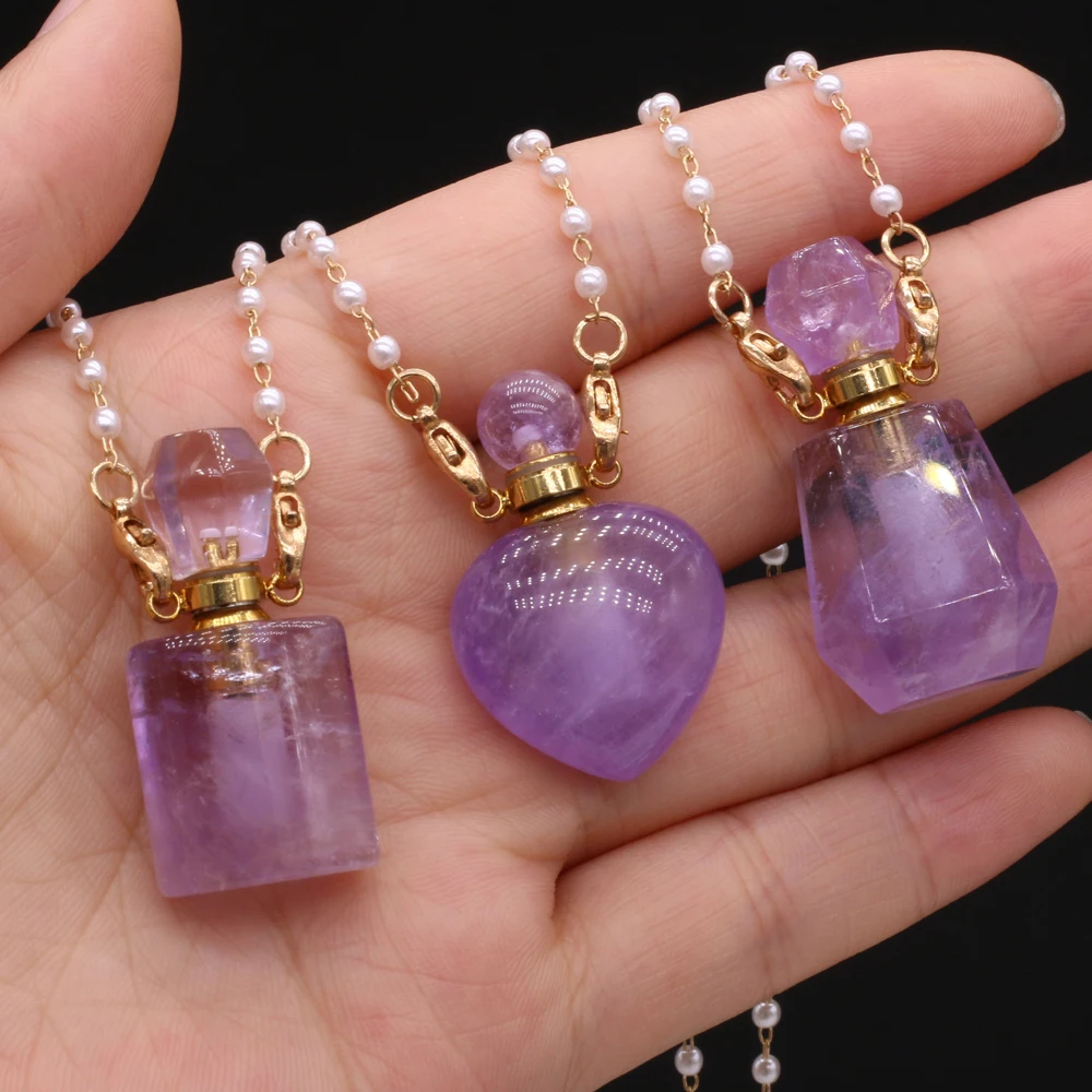 Trendy Natural Gold Color Pearl Chains Necklace Amethysts Perfume Bottle Necklace Jewelry for Female Reiki Heal Gifts
Trendy Natural Gold Color Pearl Chains Necklace Amethysts Perfume Bottle Necklace Jewelry for Female Reiki Heal Gifts