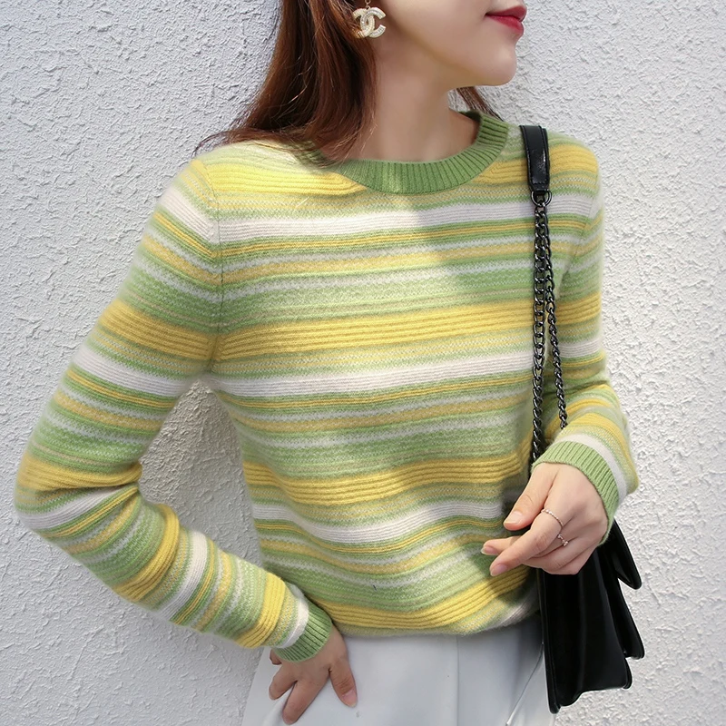 100% Wool Sweater Women Stripe Knitted Pullover Sweater Winter Plus Size Cashmere Round Neck Long Sleeve Color Matching
100% Wool Sweater Women Stripe Knitted Pullover Sweater Winter Plus Size Cashmere Round Neck Long Sleeve Color Matching