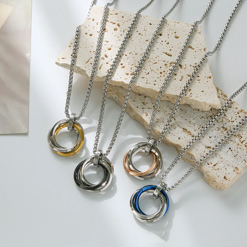 New Stainless Steel Necklace Neutral Three-Ring Diamond Studded Chocker Hip Hop Niche Design Pendant Cold Fashion Jewelry
New Stainless Steel Necklace Neutral Three-Ring Diamond Studded Chocker Hip Hop Niche Design Pendant Cold Fashion Jewelry