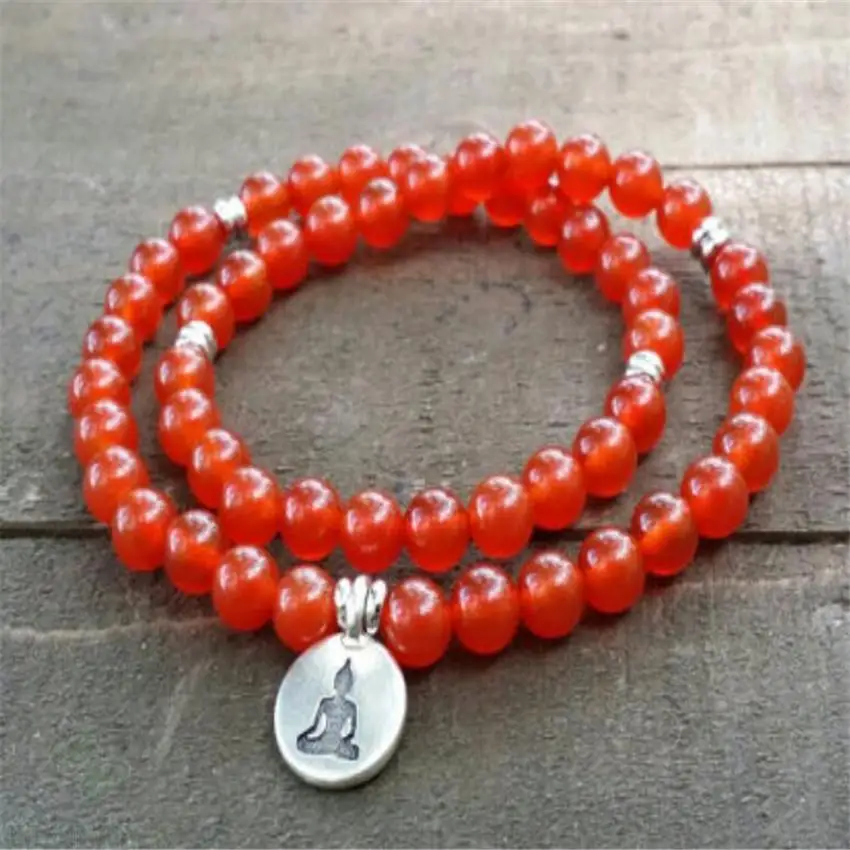 

6mm 108 Beads Red jade Gemstone Mala Bracelet MONK chain Lucky Meditation pray Chakas Veins Reiki cuff energy Fancy Bless