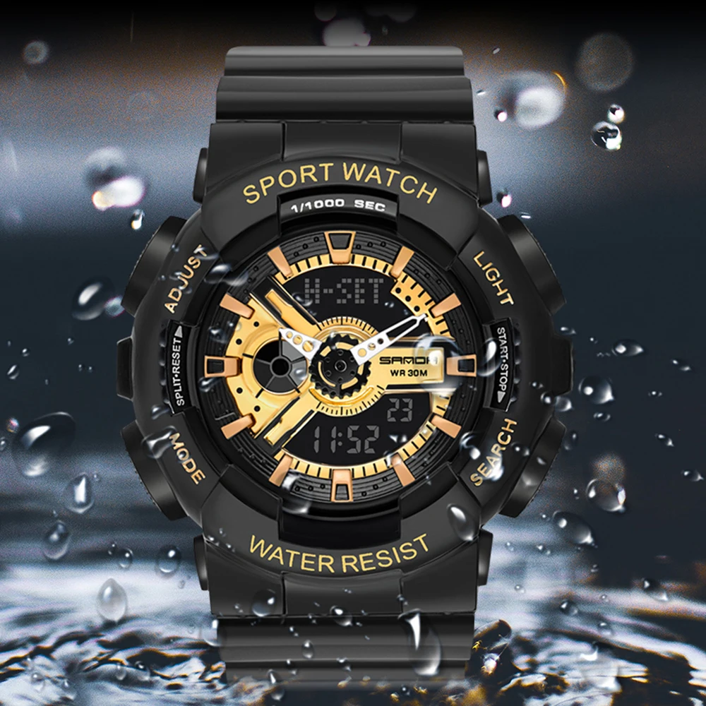 Часы наручные SANDA Мужские Цифровые, Брендовые спортивные в стиле G, водонепроницаемые ударопрочные, с двойным дисплеем
Часы наручные SANDA Мужские Цифровые, Брендовые спортивные в стиле G, водонепроницаемые ударопрочные, с двойным дисплеем