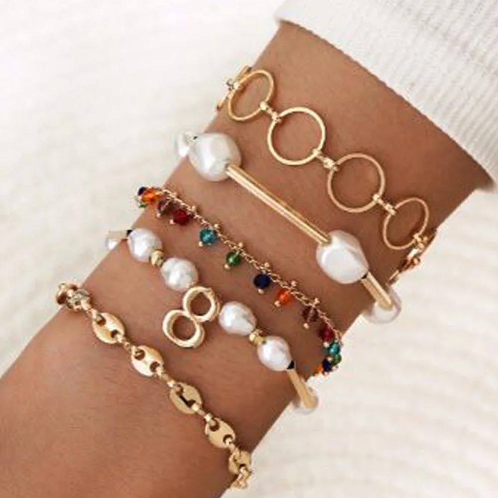 New Sweet Imitation Pearl Number 8 Fashion Bracelet Colorful Bead Circle 5 Pcs Set for Women Girls
New Sweet Imitation Pearl Number 8 Fashion Bracelet Colorful Bead Circle 5 Pcs Set for Women Girls