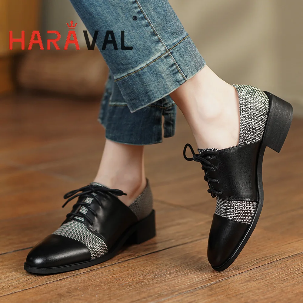 HARAVAL Women Elegant Pumps Lace Up Genuine Leather Rounded Toe Low Heels For Lady Summer Spring Solid Black Casual MeetingA170
HARAVAL Women Elegant Pumps Lace Up Genuine Leather Rounded Toe Low Heels For Lady Summer Spring Solid Black Casual MeetingA170